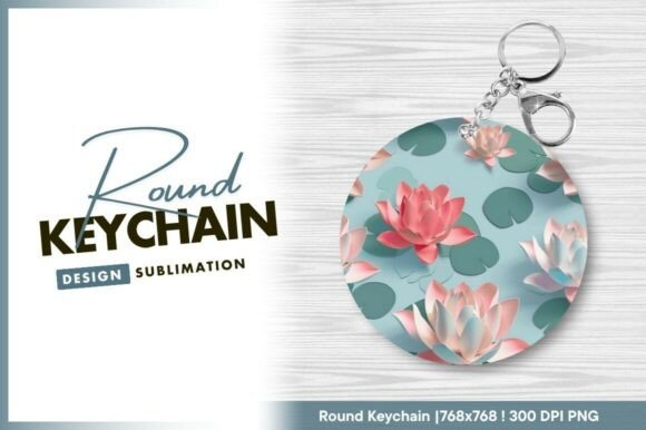 3D Lotus Flowers and Pads Round Keychain: A Touch of Elegance for Your Accessories