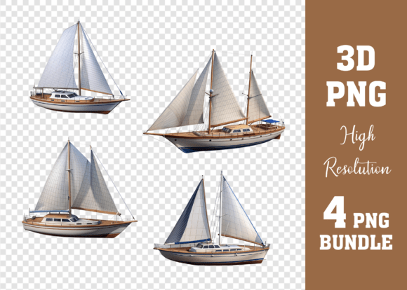 3D Old Cartoon Sailboats PNG Bundle: A Versatile Design Resource