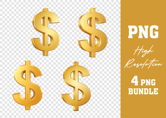 3D PNG Golden Dollar Icon Mega Bundle