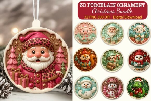 3D Porcelain Effect Christmas Ornament Bundle: A Versatile Holiday Design Solution