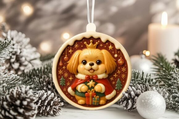 3D Porcelain Pekingese Dog Xmas Ornament: A Charming Addition to Your Holiday Decor