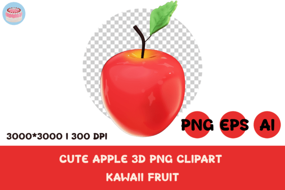 Add a Touch of Sweet, Wholesome Charm with Cute Apple 3D PNG Clipart L Kawaii Fruit