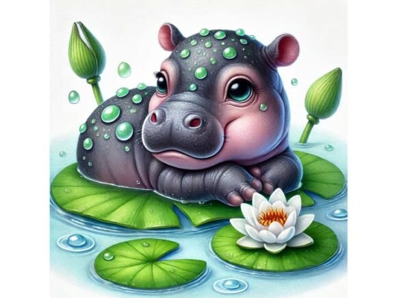 Discover the Charm of a 3D Baby Hippo with Water Droplets