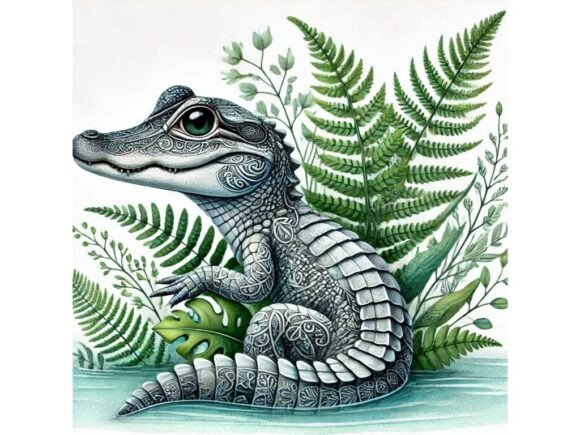 Discover the Versatile 3D Baby Alligator with Fern Designs