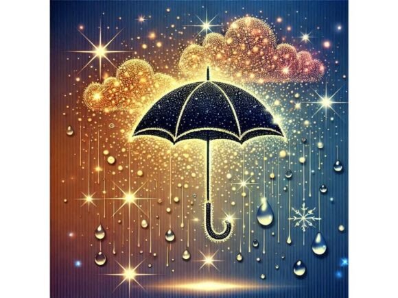 Enhance Your Designs with a 3D Umbrella Catching Glittery Raindrop