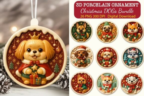 Explore the Versatility of 3D Porcelain Effect Xmas Dogs Ornament Bundle