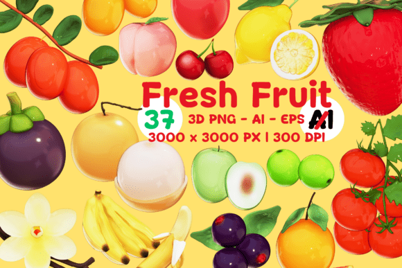 Explore the Vibrant Fresh Fruit 3D 37 Clipart Bundle