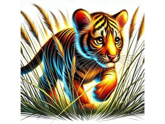 Eye-Catching 3D Tiger Cub with Bold, Glowing Streak