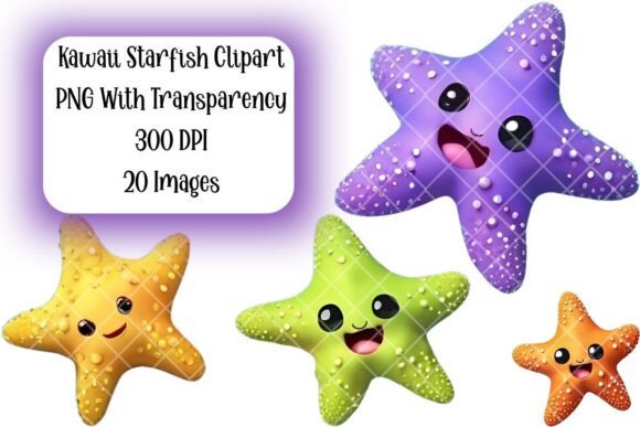 Kawaii Cute Starfish Clipart Bundle 3D
