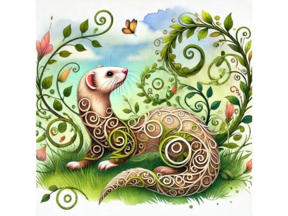 Unleash Creativity with A 3D Ferret with Winding Vine and Leaf P