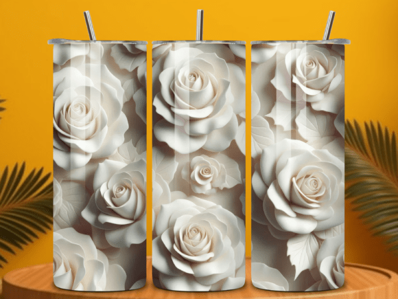 White 3D Roses Flowers Tumbler Wrap